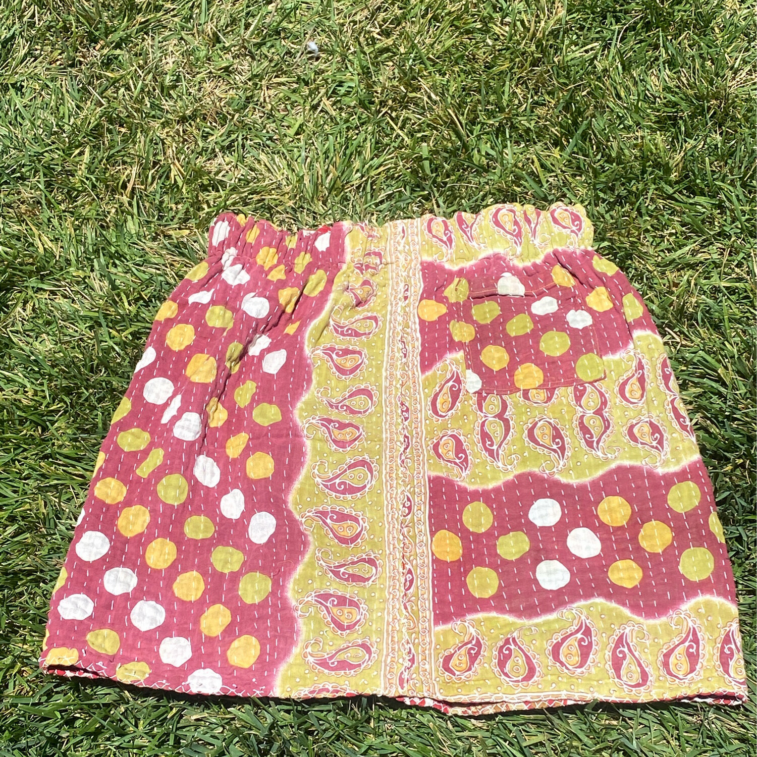 ESIAAM Re-done Kantha Reversible Skirt Polka XL #2