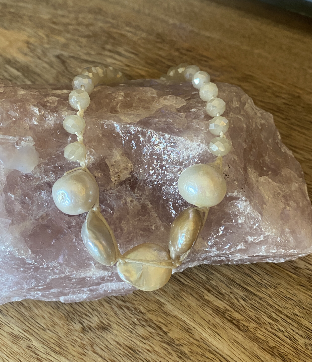 Mabe Pearl & Gemstone Crochet Necklace