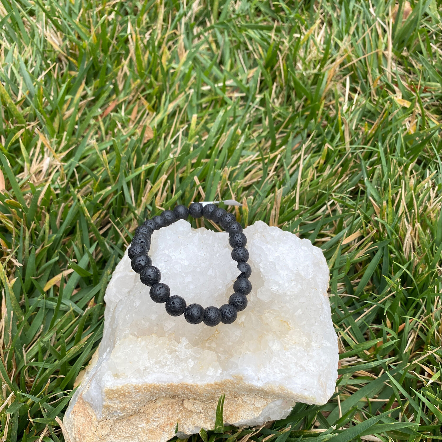 Natural Black Lava Stone Rock Volcanic Round Bead Stretchy Elastic Bracelets