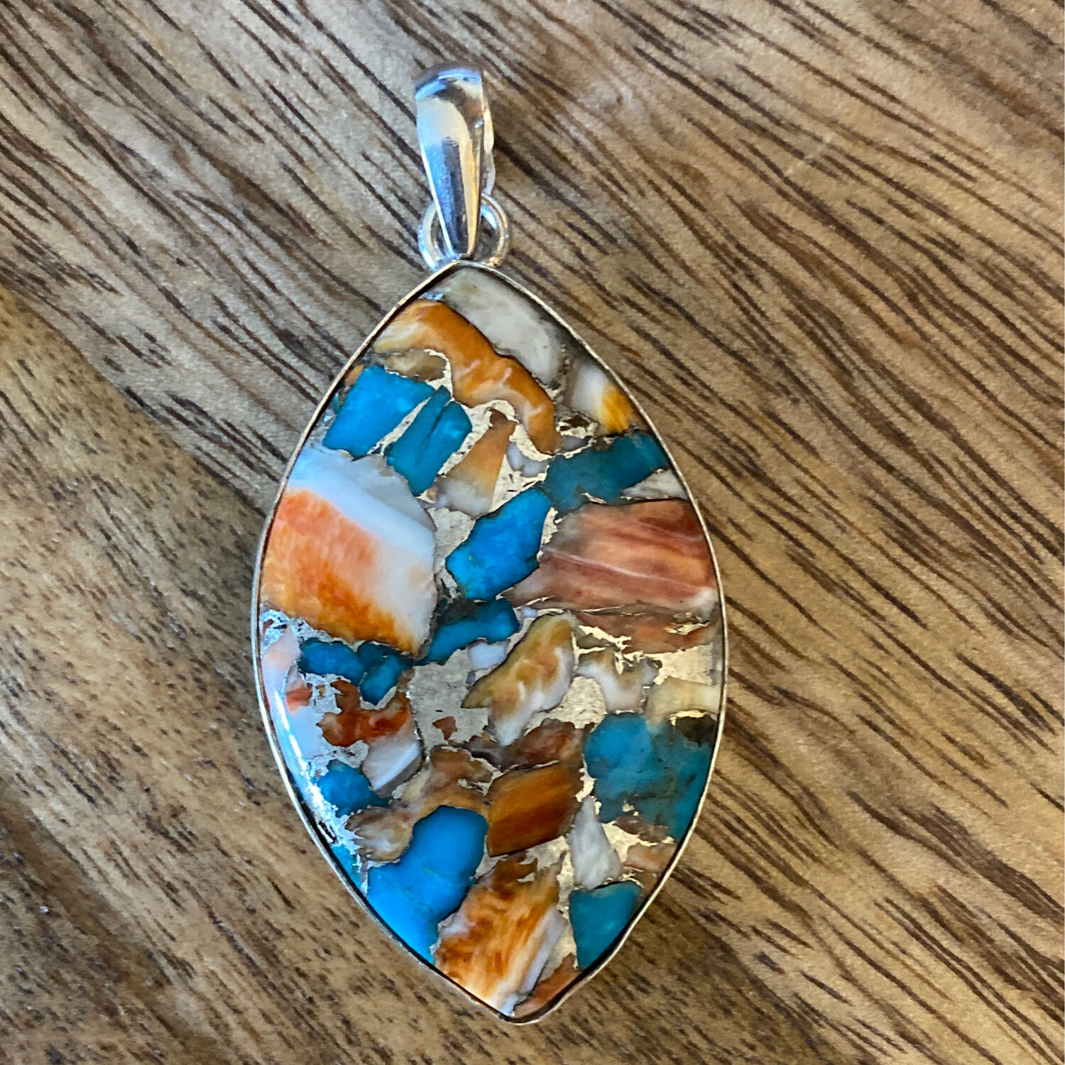 Orange Oyster Copper Turquoise Gemstone Sterling Silver Pendant