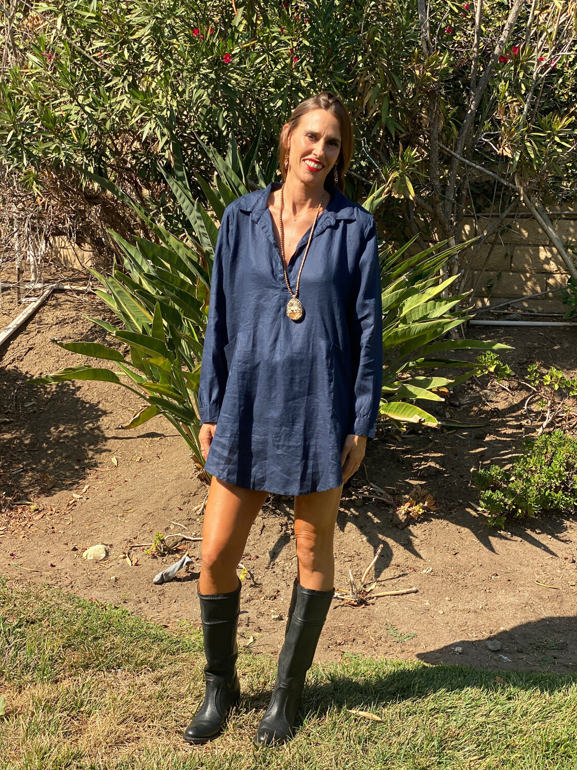 Dolma Navy Linen Tunic Shirt, XL