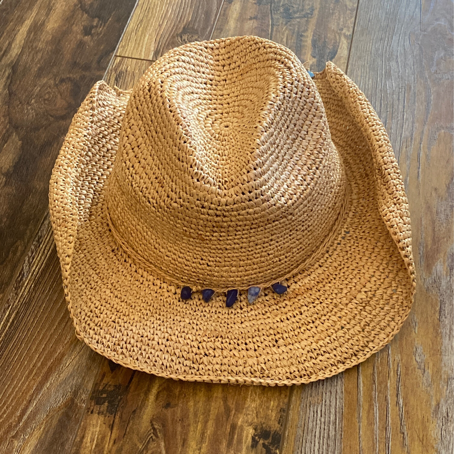 San Diego Hat Company Crocheted Raffia Cowboy Hat with Stone Trim (RHC1074) Cobalt