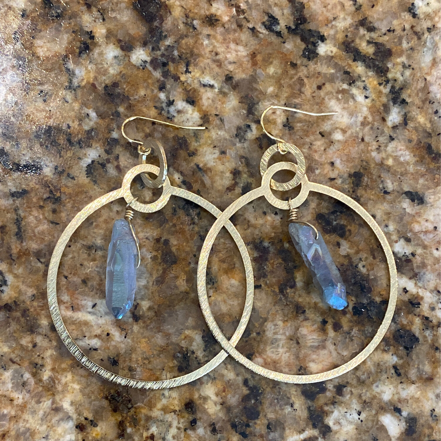 Gold Labradorite Dangle Hoop Earrings