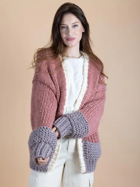 Pink & Purple Bella Oversized Two Tone Hand-Knit Sweater Cardigan
