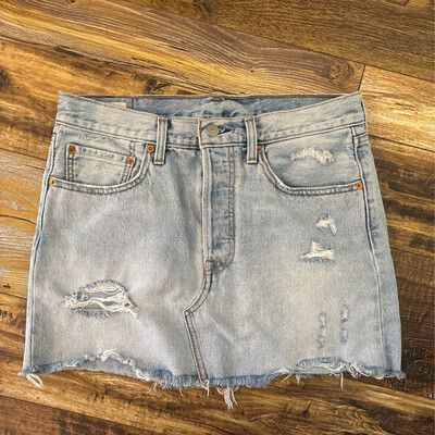Vintage Re-done Levi’s® Button Fly Denim Jean Cut-Off Jean Skirt, 30