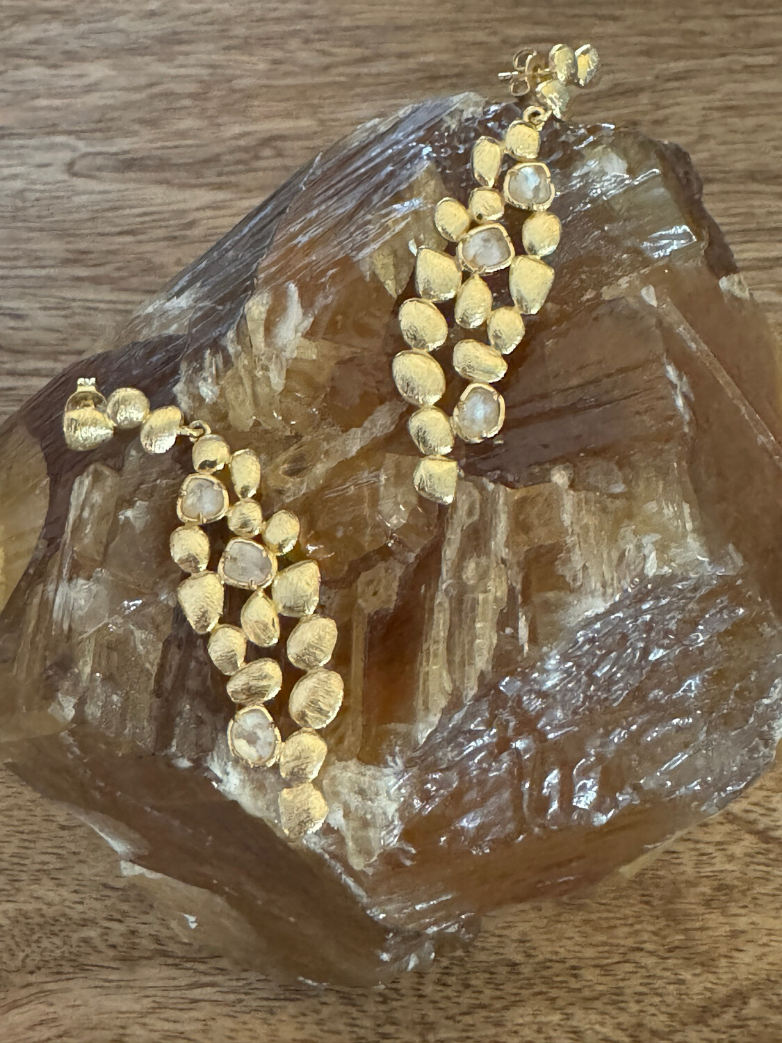 Matte Gold Moonstone Gemstone Dangle Earrings