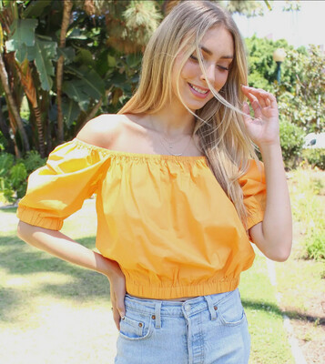 Off-the-Shoulder Two Way Shirt, Cotton, Marigold