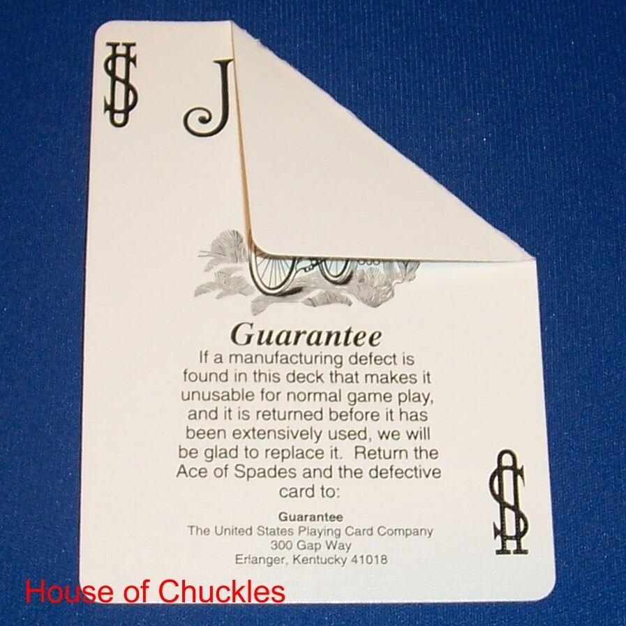 Single - Blank Back Guarantee Joker Card, Bicycle Playing Card