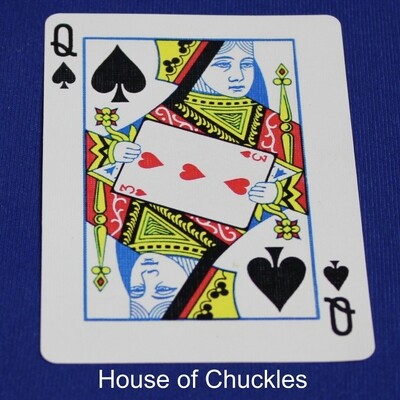Queen of Spades reveals 3 of Hearts - Bicycle, Custom Printed Gaff Playing Card
