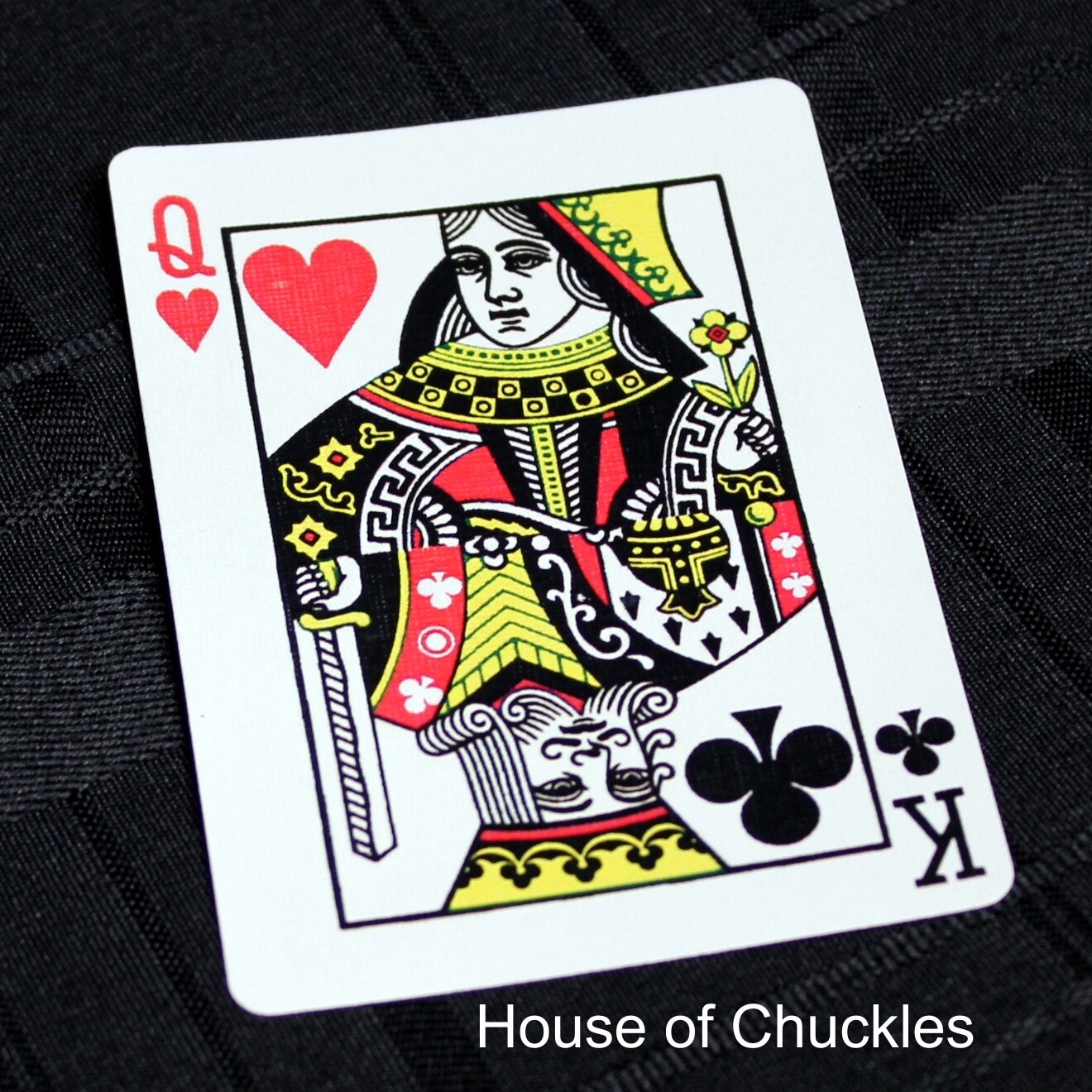 Queen of Hearts / King of Clubs - BLACK BOARDER - Half &amp; Half Horizontal - Bicycle, Custom Printed Gaff Playing Card
