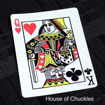 Queen of Hearts / King of Clubs - BLACK BOARDER - Half &amp; Half Horizontal - Bicycle, Custom Printed Gaff Playing Card
