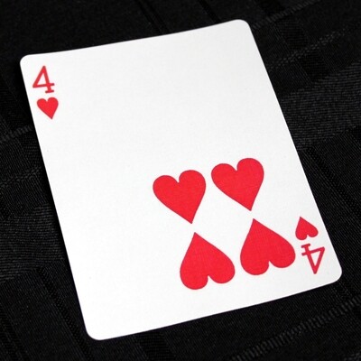 4 of Hearts, Pips in Corner - Bicycle, Custom Printed Gaff Playing Card
