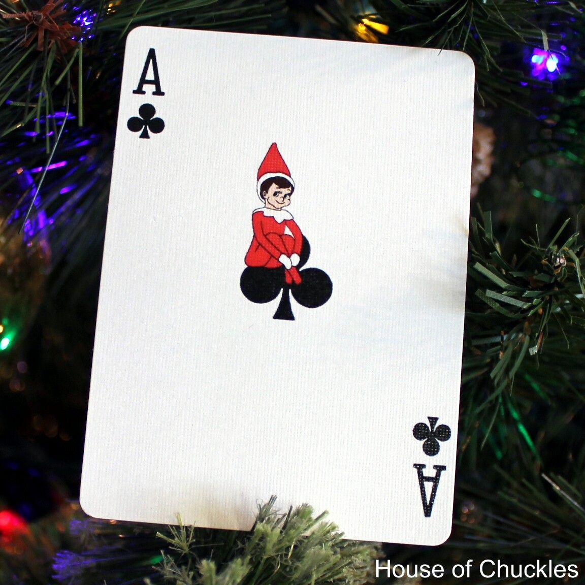 Ace of Clubs - Elf On The Card - Christmas - Custom Printed Bicycle Gaff Playing Card