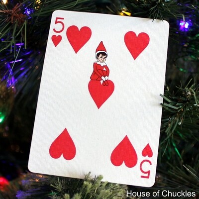 5 of Hearts - Elf On The Card - Christmas - Custom Printed Bicycle Gaff Playing Card