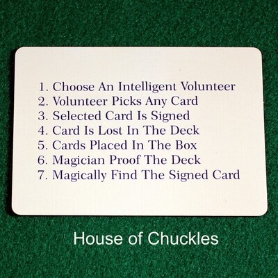 Instructions, Blue Font - Custom Printed Bicycle Gaff Playing Card