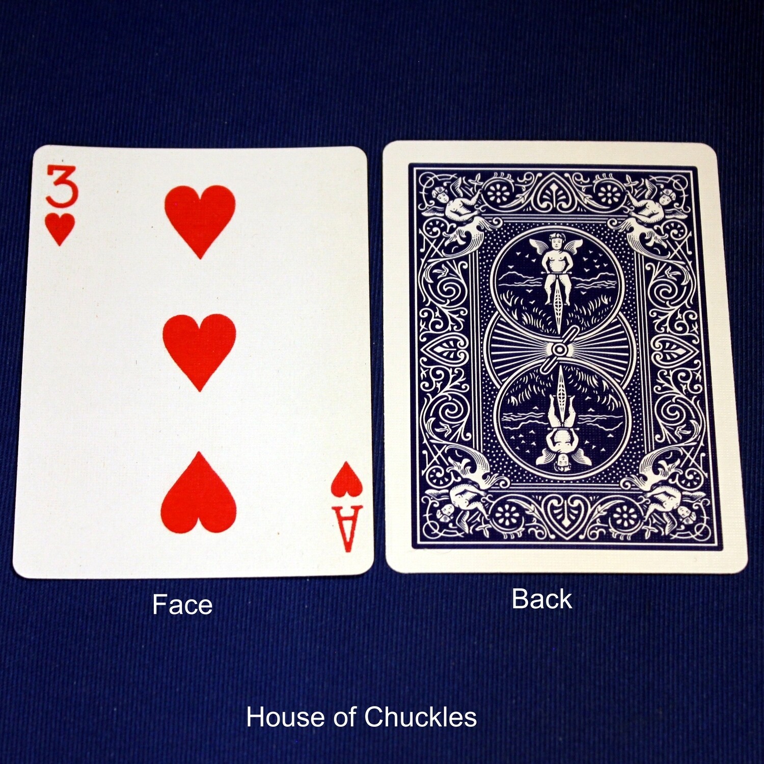 3 of Hearts / Ace of Hearts - Mis-Indexed - Custom Printed Bicycle Gaff Playing Card, Back Option: Blue