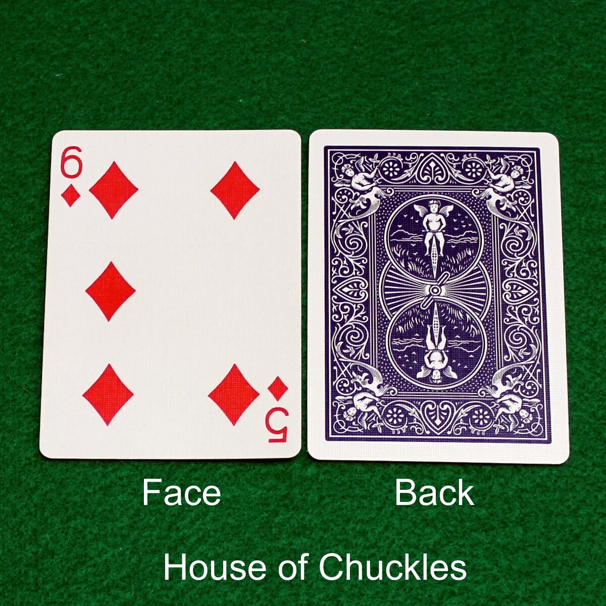 6 of Diamonds / 5 of Diamonds - Mis-Indexed - Custom Printed Bicycle Gaff Playing Card, Back Option: Blue