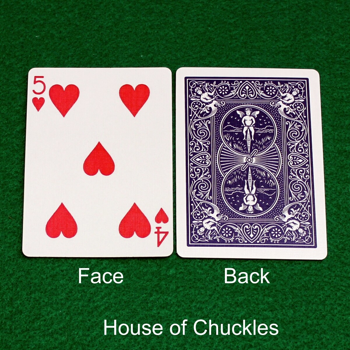 5 of Hearts / 4 of Hearts - Mis-Indexed - Custom Printed Bicycle Gaff Playing Card, Back Option: Blue