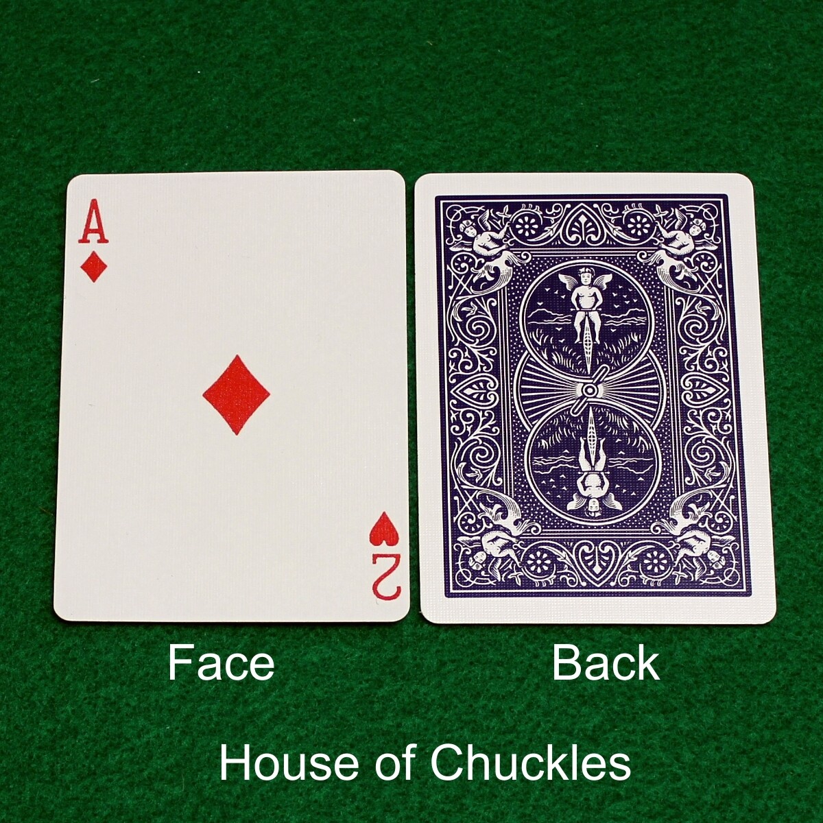 Ace of Diamonds / 2 of Hearts - Mis-Indexed - Custom Printed Bicycle Gaff Playing Card, Back Option: Blue