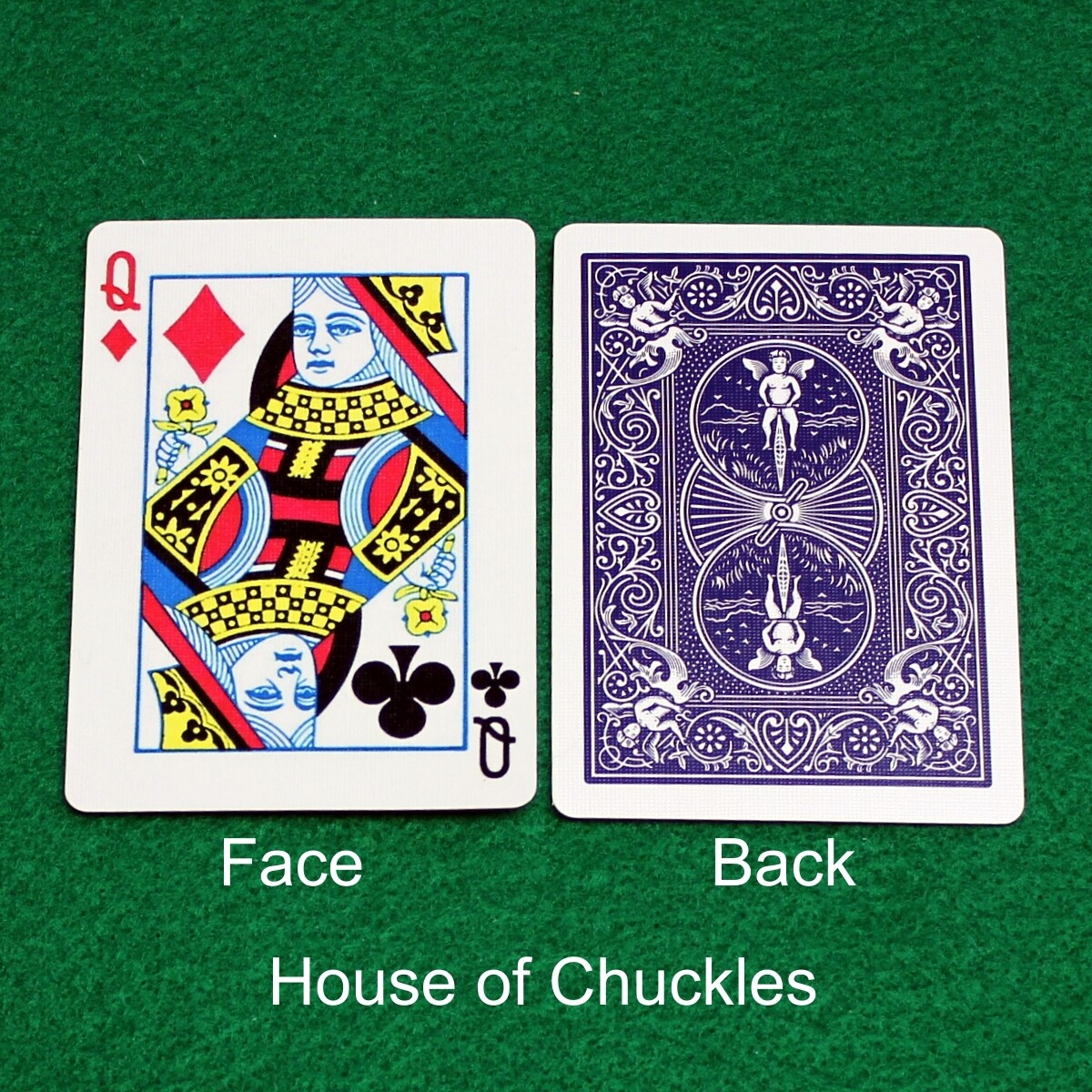 Queen of Diamonds / Queen of Clubs - Mis-Indexed - Custom Printed Bicycle Gaff Playing Card, Back Option: Blue