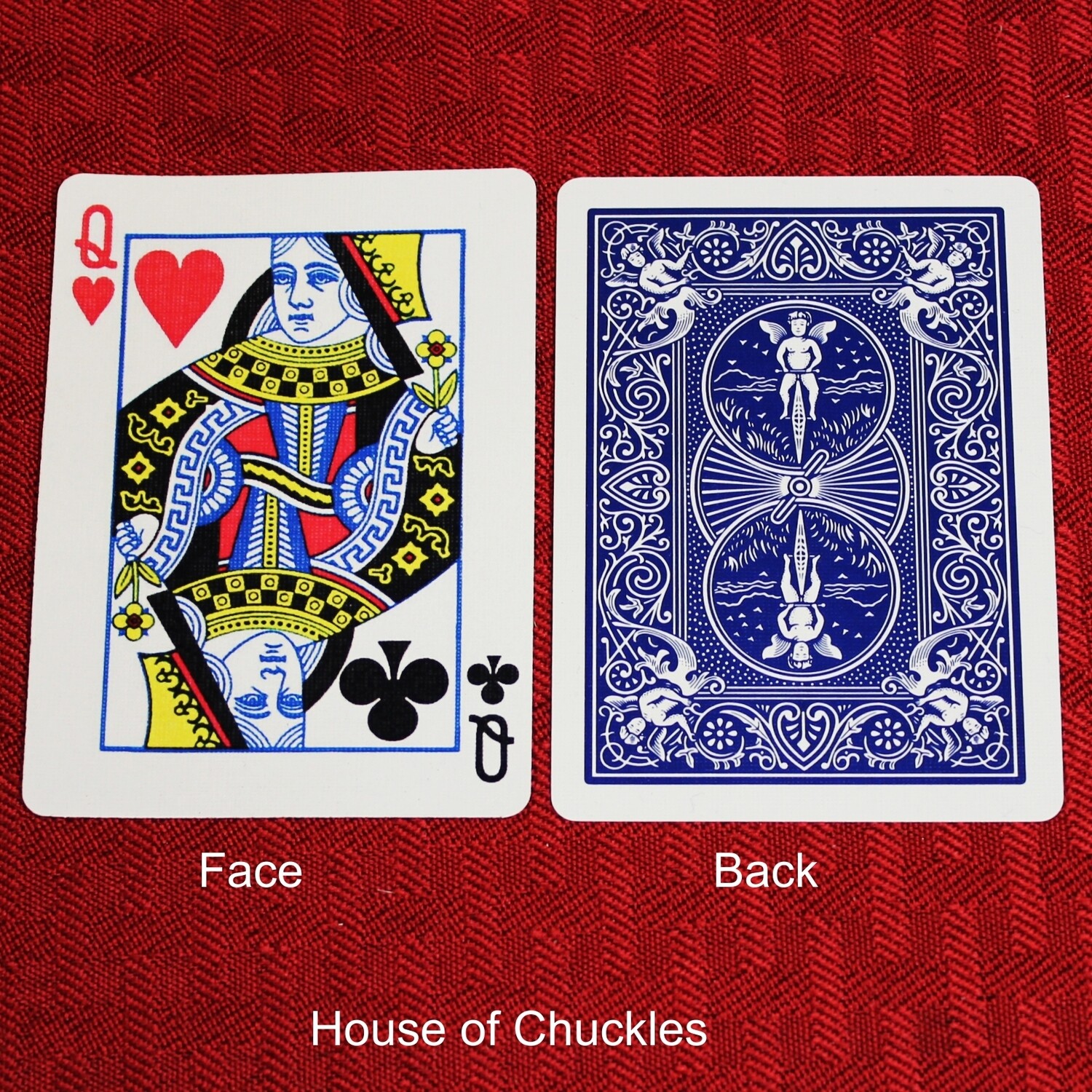 Queen of Hearts / Clubs - Mis-Indexed - Custom Printed Bicycle Gaff Playing Card, Back Option: Blue