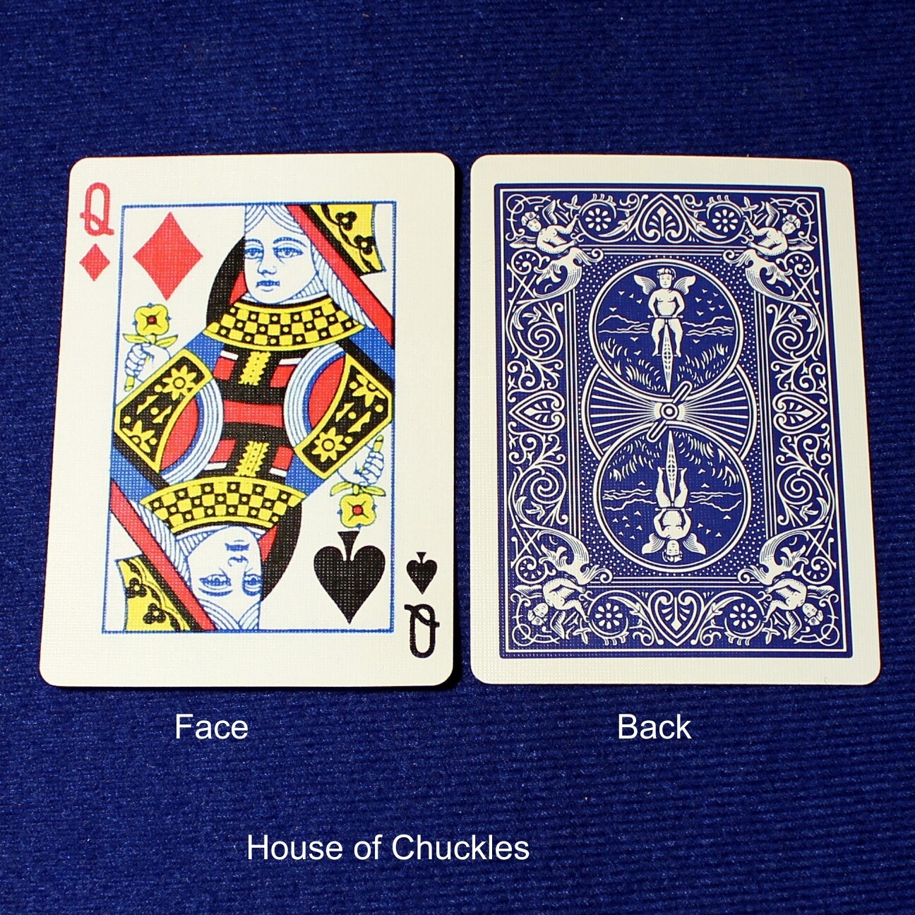 Queen of Diamonds / Queen of Spades - Mis-Indexed - Custom Printed Bicycle Gaff Playing Card, Back Option: Blue