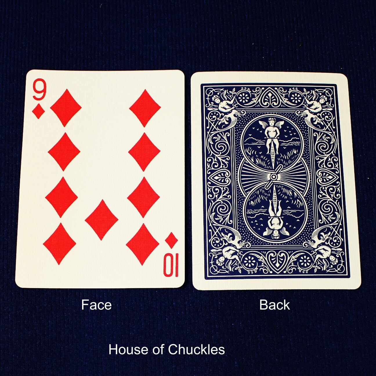 9 of Diamonds / 10 of Diamonds - Mis-Indexed - Custom Printed Bicycle Gaff Playing Card, Back Option: Blue