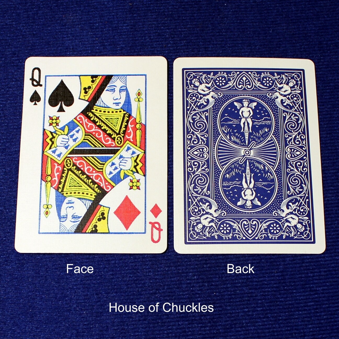 Queen of Spades / Queen of Diamonds - Mis-Indexed - Custom Printed Bicycle Gaff Playing Card, Back Option: Blue