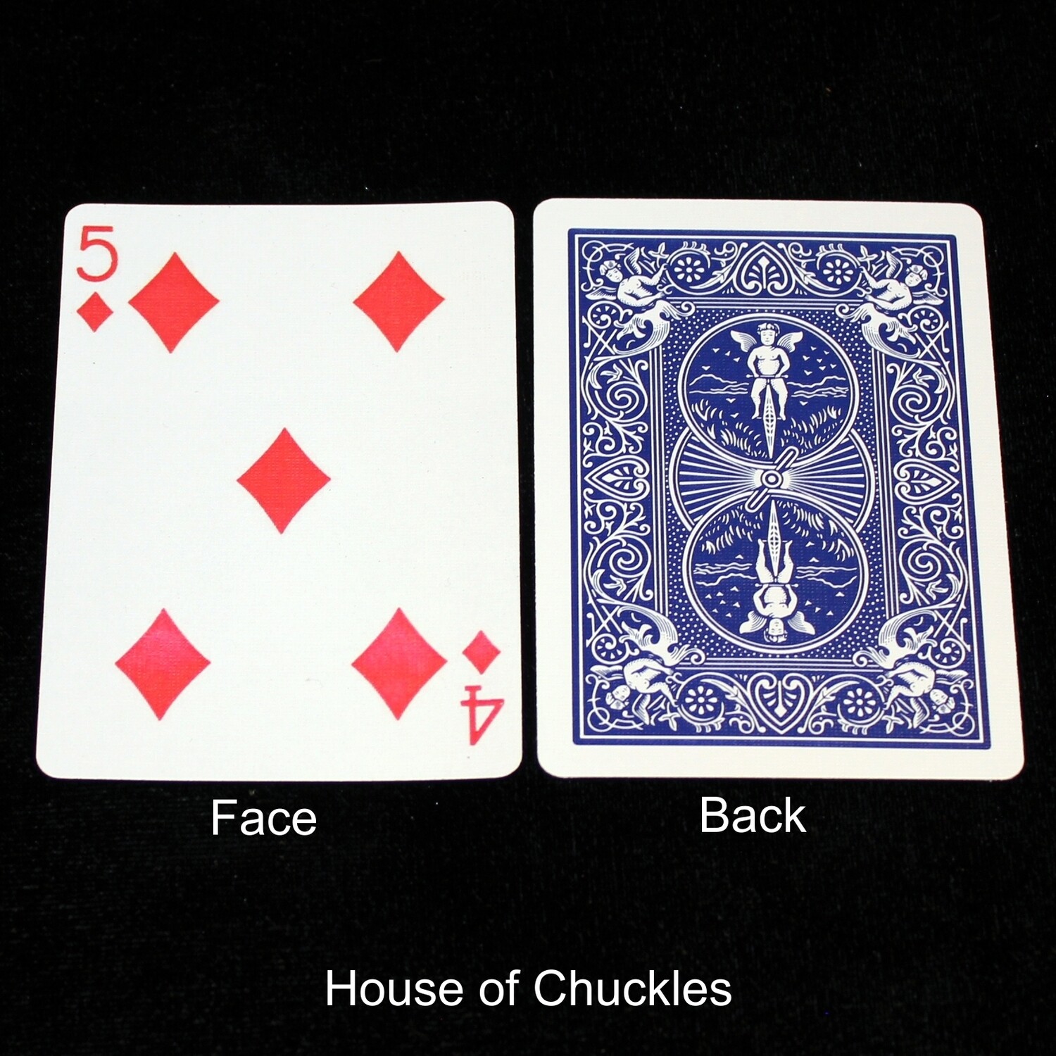 5 of Diamonds / 4 of Diamonds - Mis-Indexed - Bicycle, Custom Printed Gaff Playing Card, Back Option: Blue