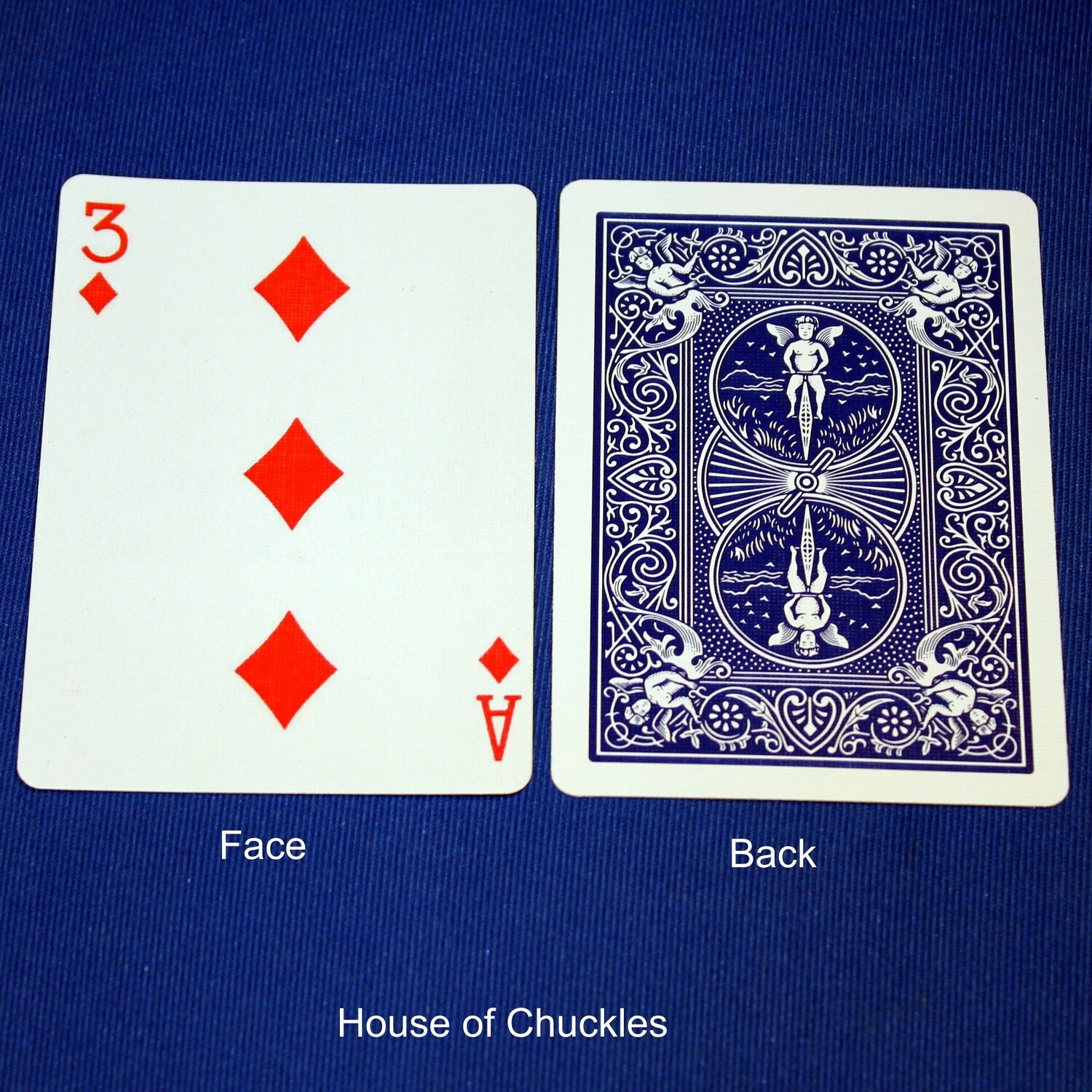 3 of Diamonds / Ace of Diamonds - Mis-Indexed - Custom Printed Bicycle Gaff Playing Card, Back Option: Blue