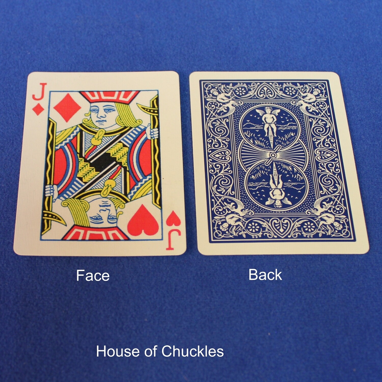 Jack of Diamonds / Hearts - Mis-Indexed - Bicycle, Custom Printed Gaff Playing Card, Back Option: Blue