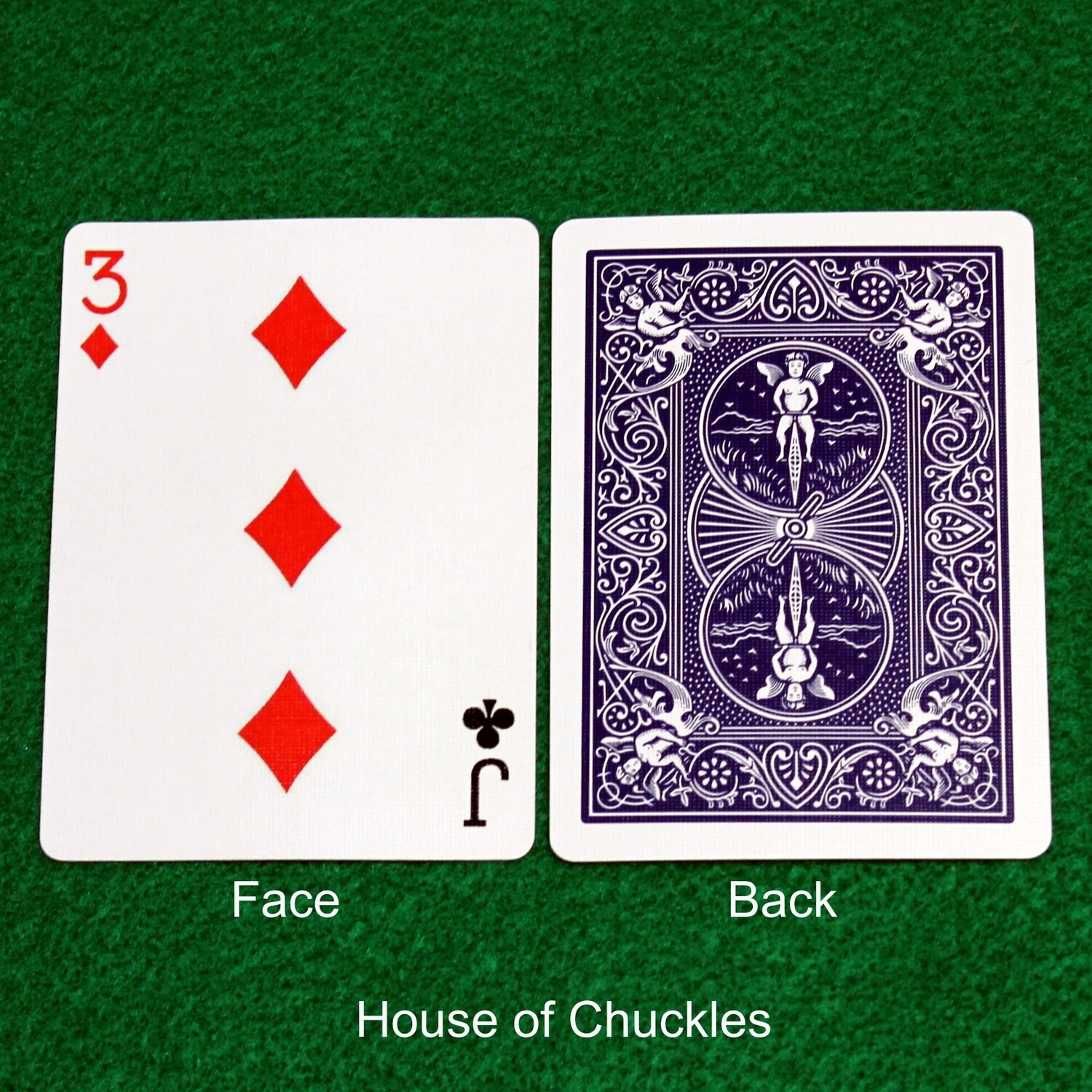 3 of Diamonds / Jack of Clubs - Mis-Indexed - Custom Printed Bicycle Gaff Playing Card, Back Option: Blue