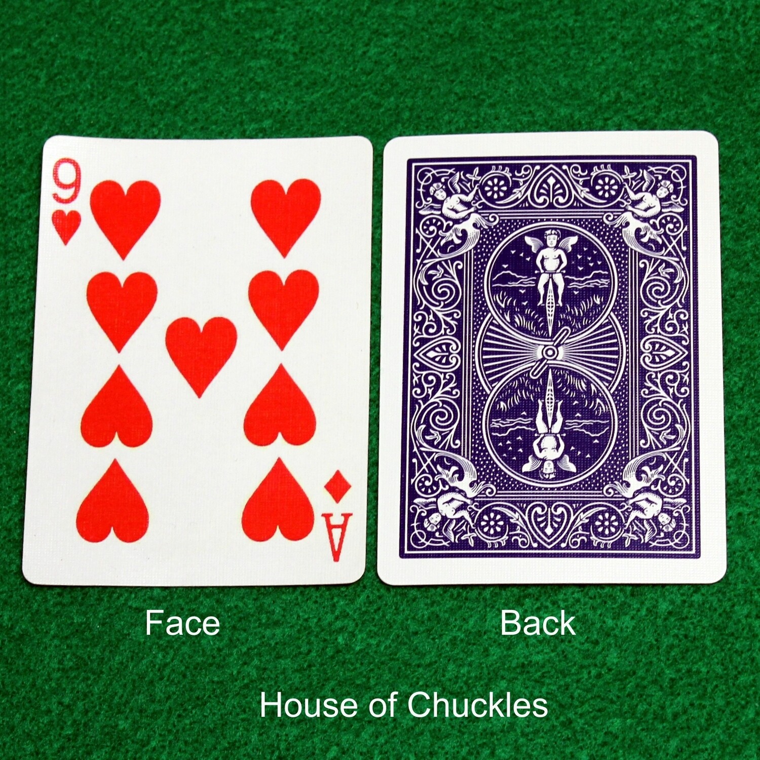 9 of Hearts / Ace of Diamonds - Mis-Indexed - Custom Printed Bicycle Gaff Playing Card, Back Option: Blue