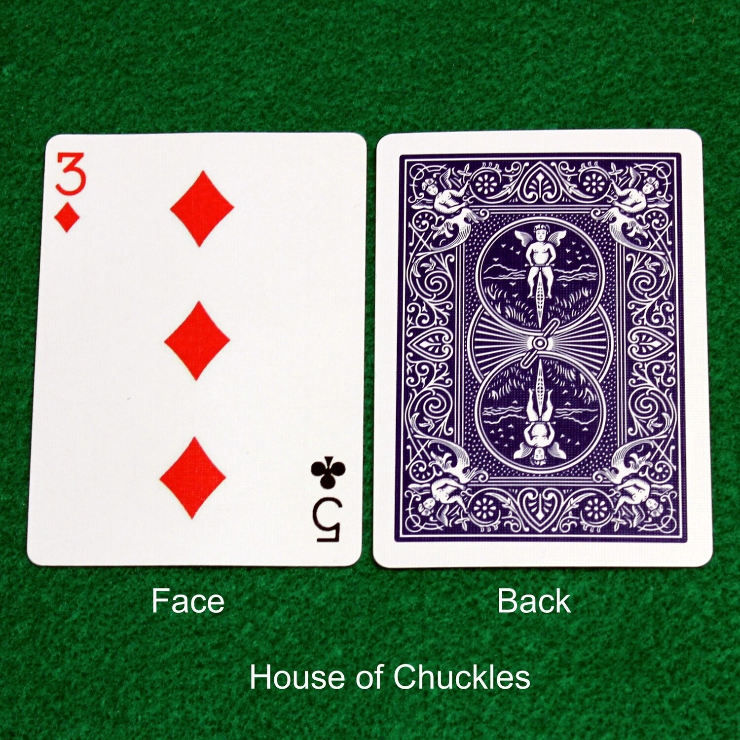 3 of Diamonds / 5 of Clubs - Mis-Indexed - Custom Printed Bicycle Gaff Playing Card, Back Option: Blue