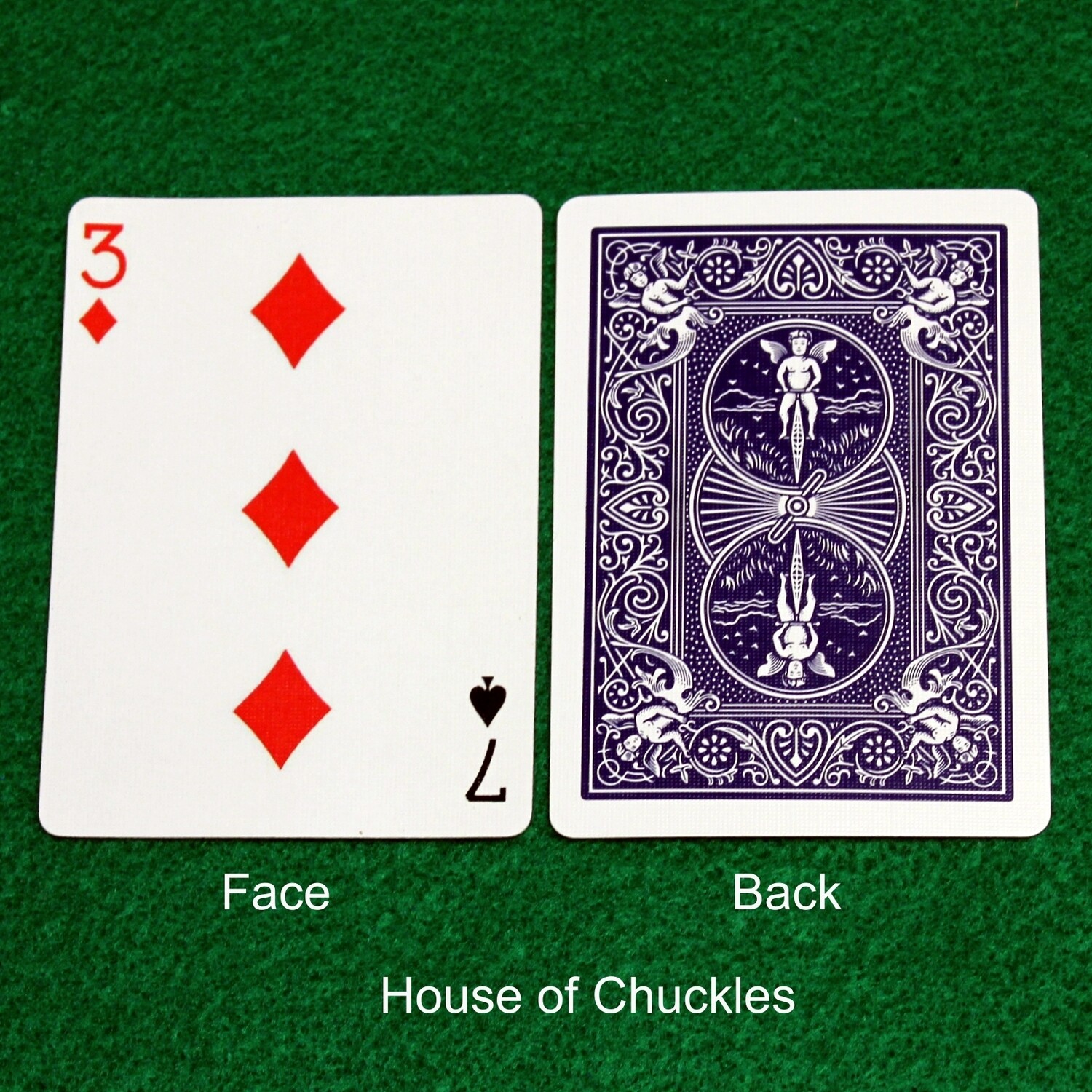 3 of Diamonds / 7 of Spades - Mis-Indexed - Custom Printed Bicycle Gaff Playing Card, Back Option: Blue