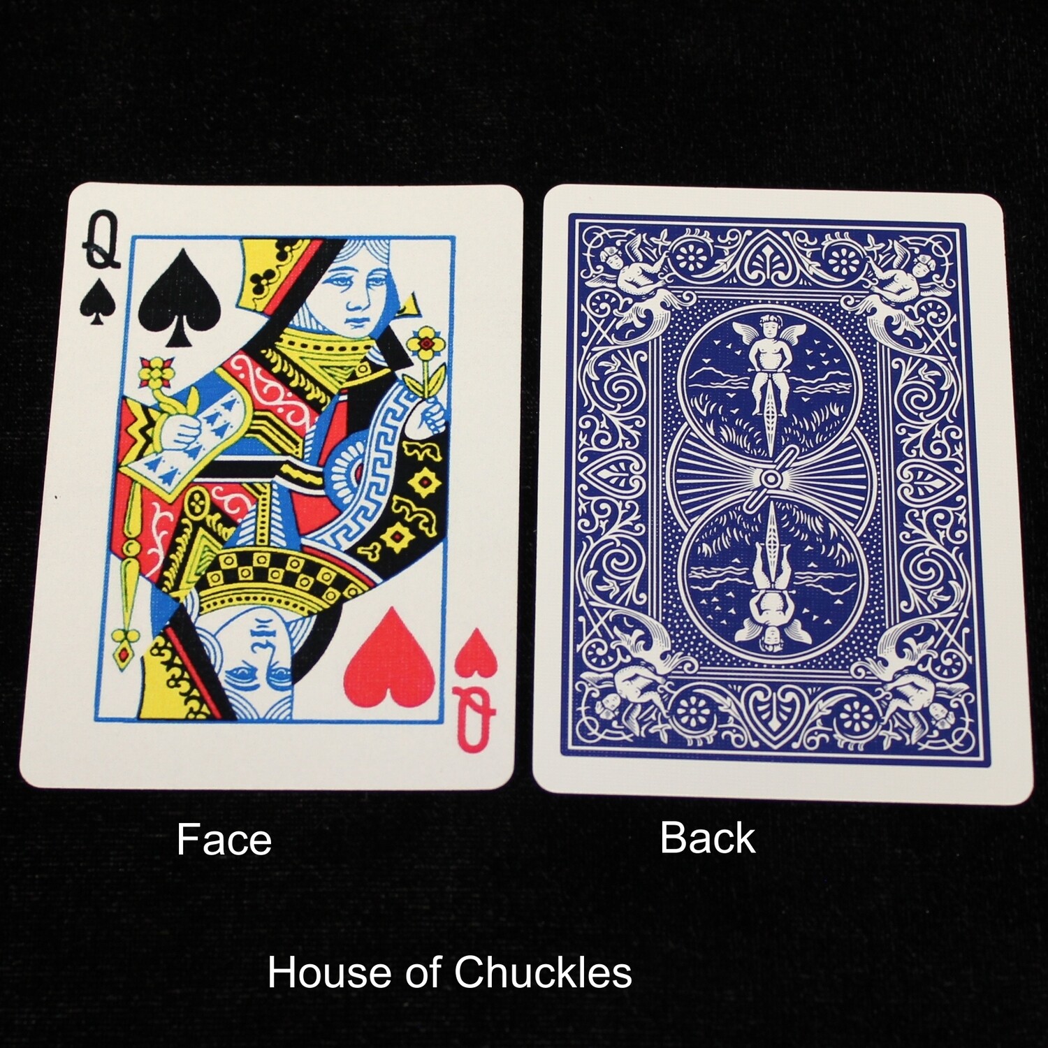 Queen of Spades / Hearts - Half &amp; Half Diagonal - Custom Printed Bicycle Gaff Playing Card, Back Option: Blue