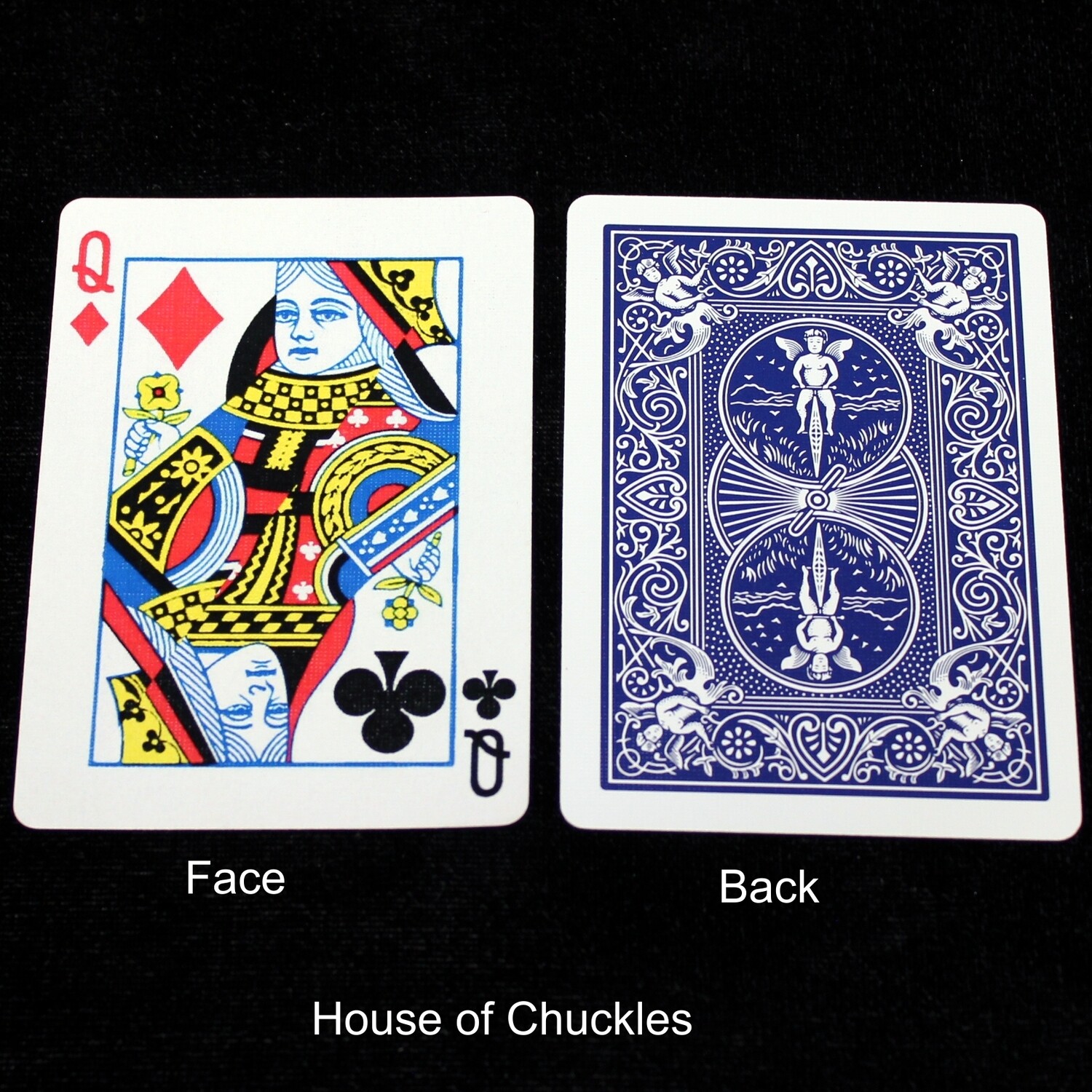 Queen of Diamonds / Clubs - Half &amp; Half Diagonal - Custom Printed Bicycle Gaff Playing Card, Back Option: Blue