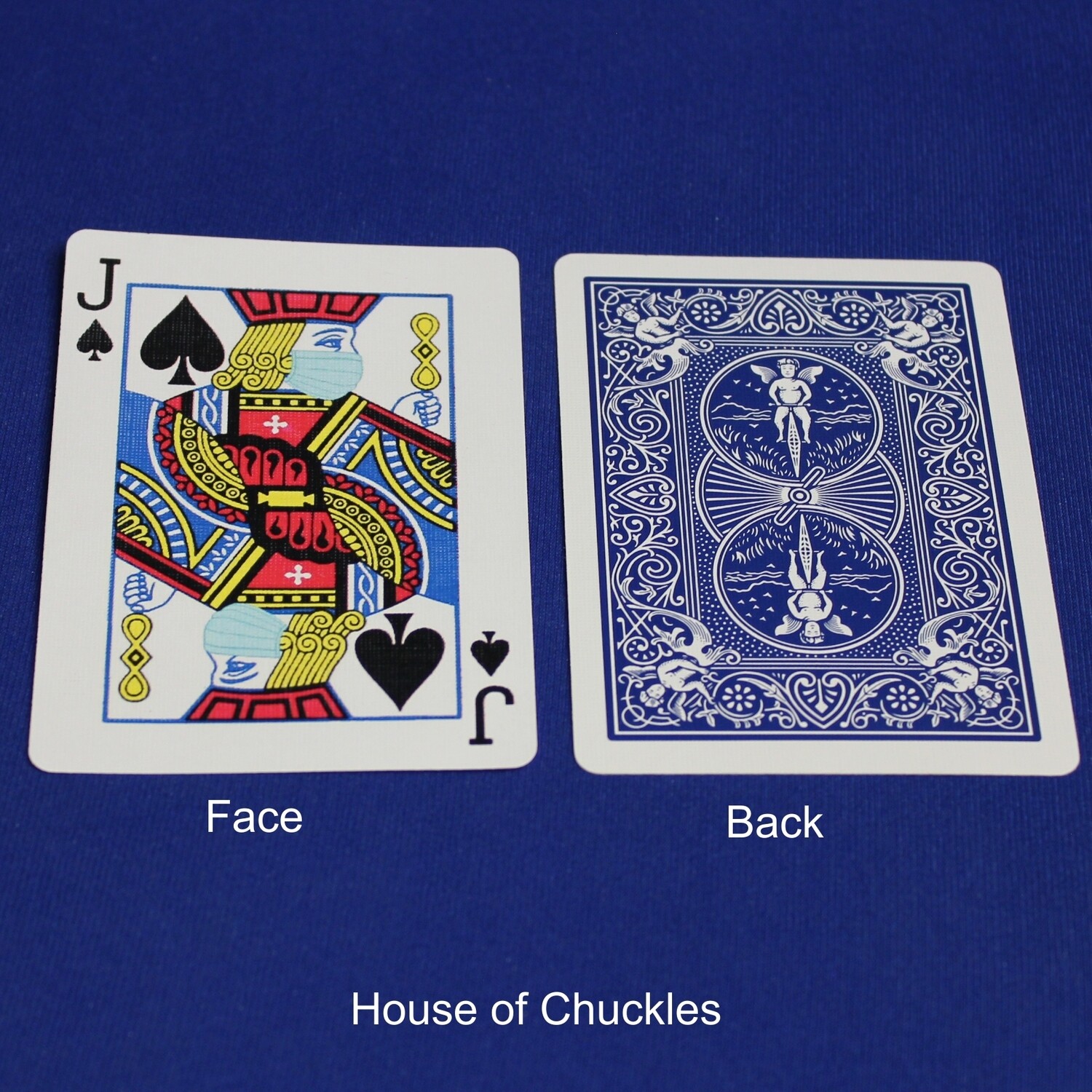 Covid Masked Jack of Spades - Bicycle, Custom Printed Gaff Playing Card, Back Option: Blue