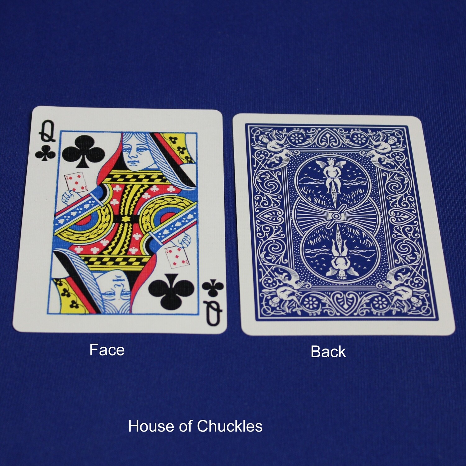 Queen of Clubs Reveals 5 of Diamonds - Bicycle, Custom Printed Gaff Playing Card, Back Option: Blue