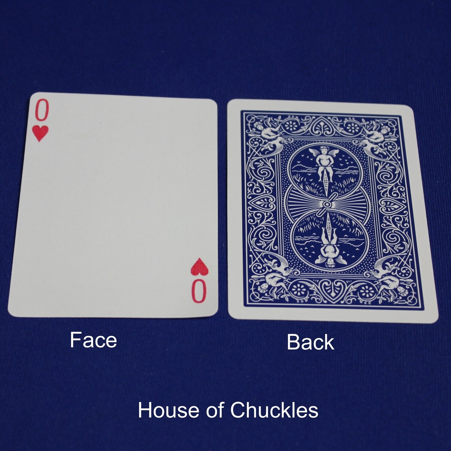 0 of Hearts - Bicycle, Custom Printed Gaff Playing Card, Back Option: Blue