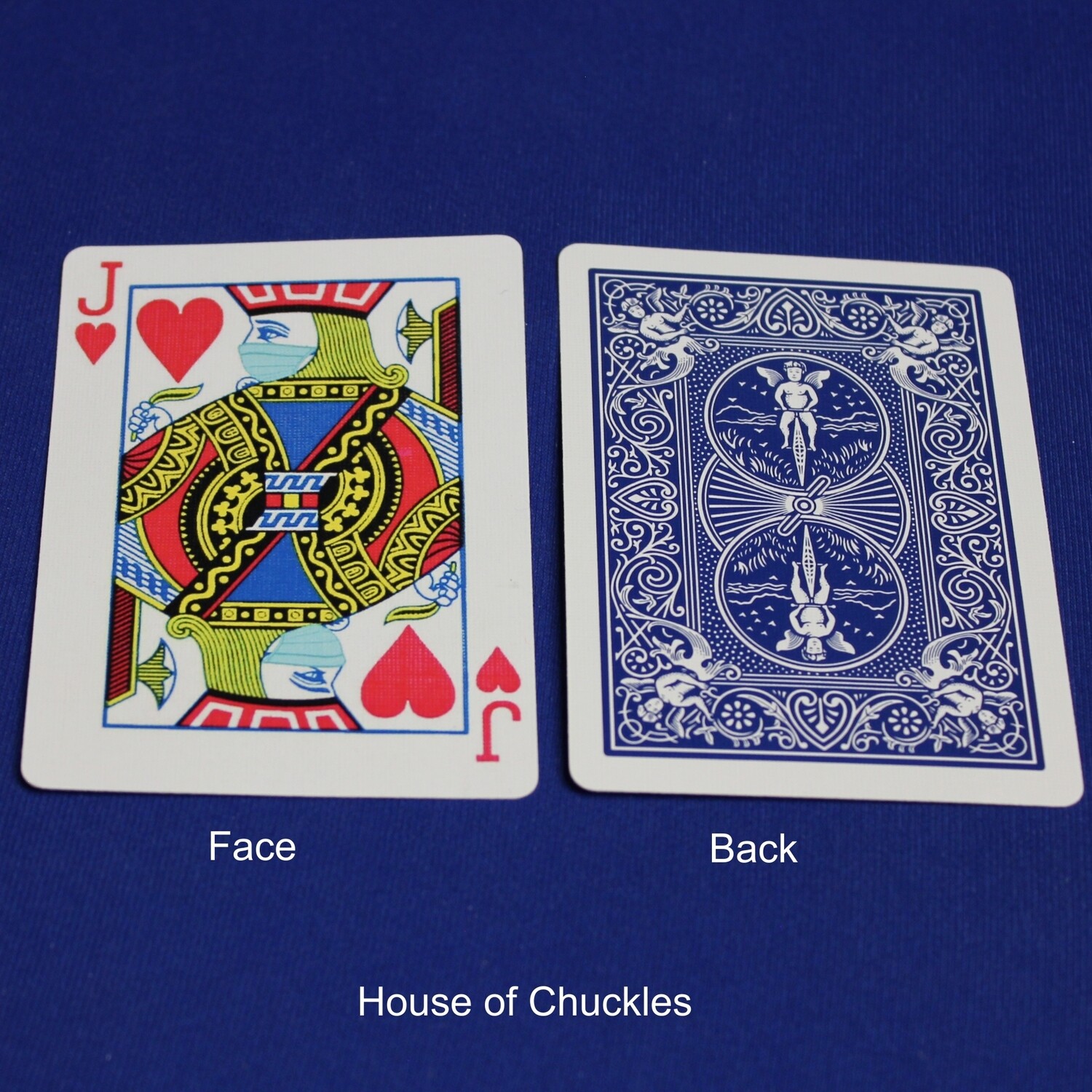 Covid Masked Jack of Hearts - Bicycle, Custom Printed Gaff Playing Card, Back Option: Blue