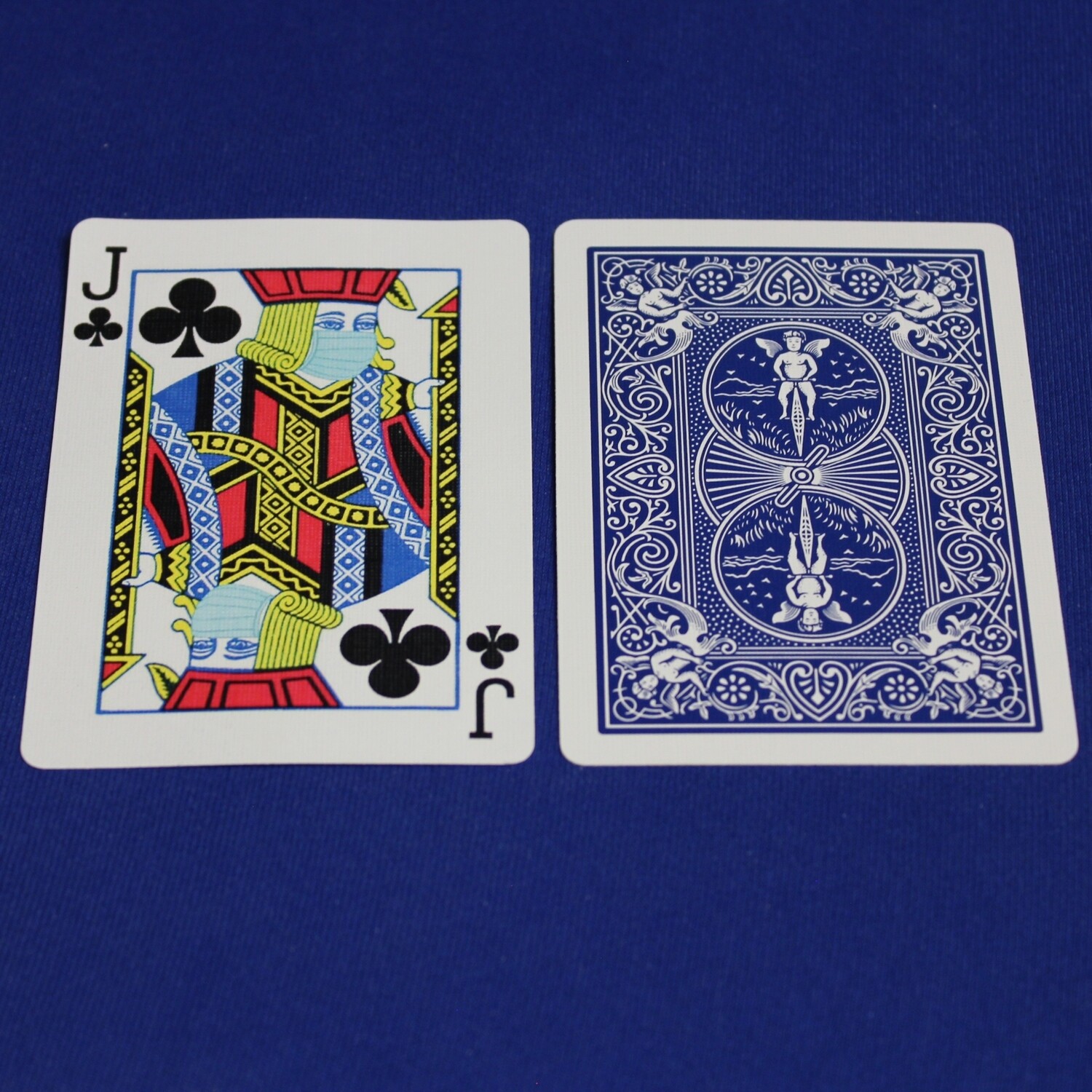 Covid Masked Jack of Clubs - Bicycle, Custom Printed Gaff Playing Card, Back Option: Blue