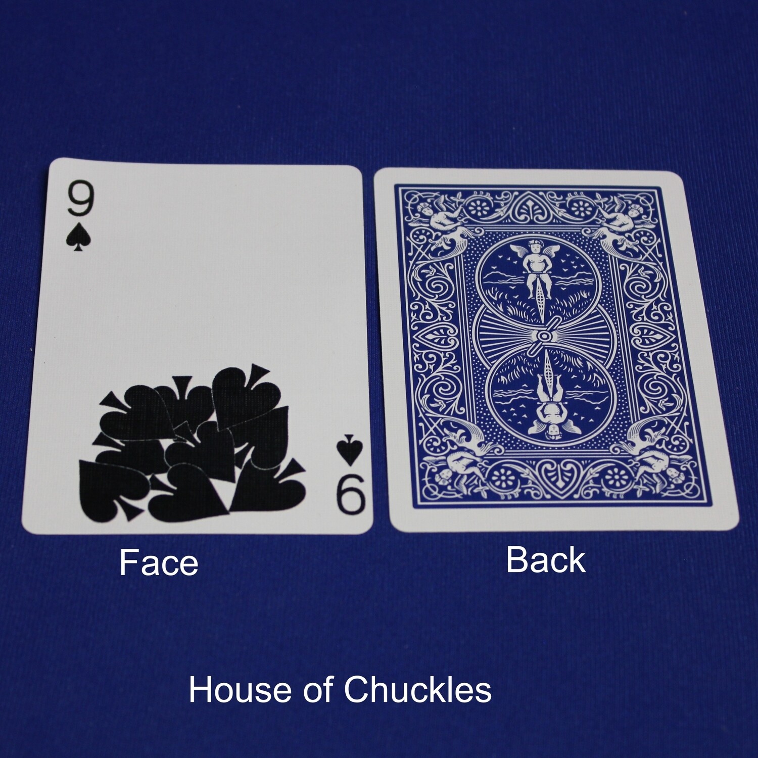 9 of Spades Fallen Pips - Bicycle, Custom Printed Gaff Playing Card, Back Option: Blue