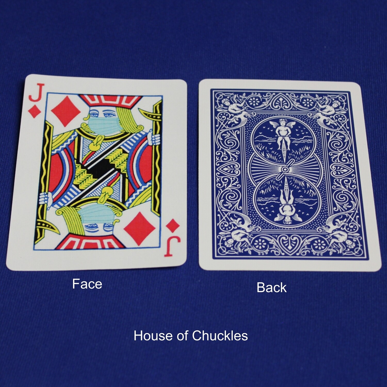 Covid Masked Jack of Diamonds - Bicycle, Custom Printed Gaff Playing Card, Back Option: Blue