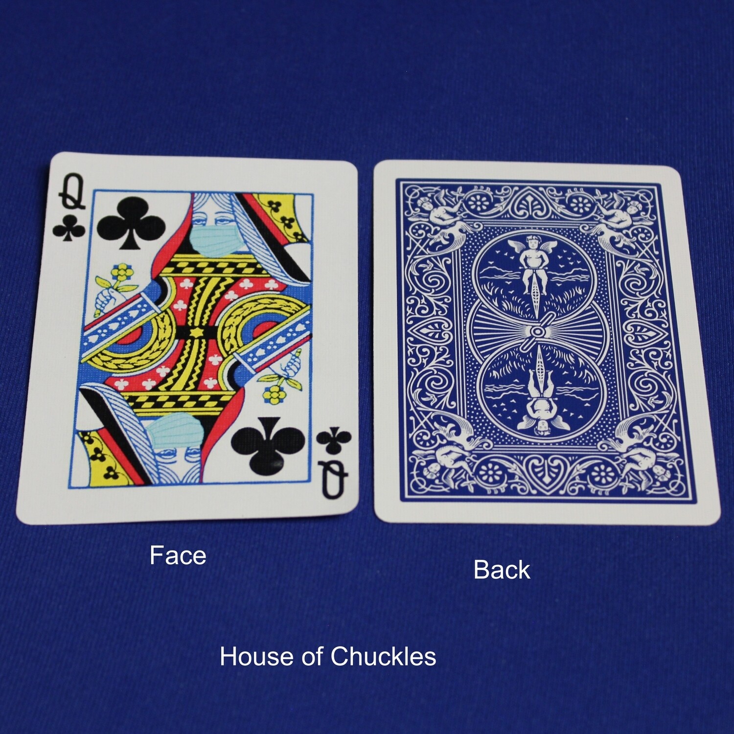 Covid Masked Queen of Clubs - Bicycle, Custom Printed Gaff Playing Card, Back Option: Blue