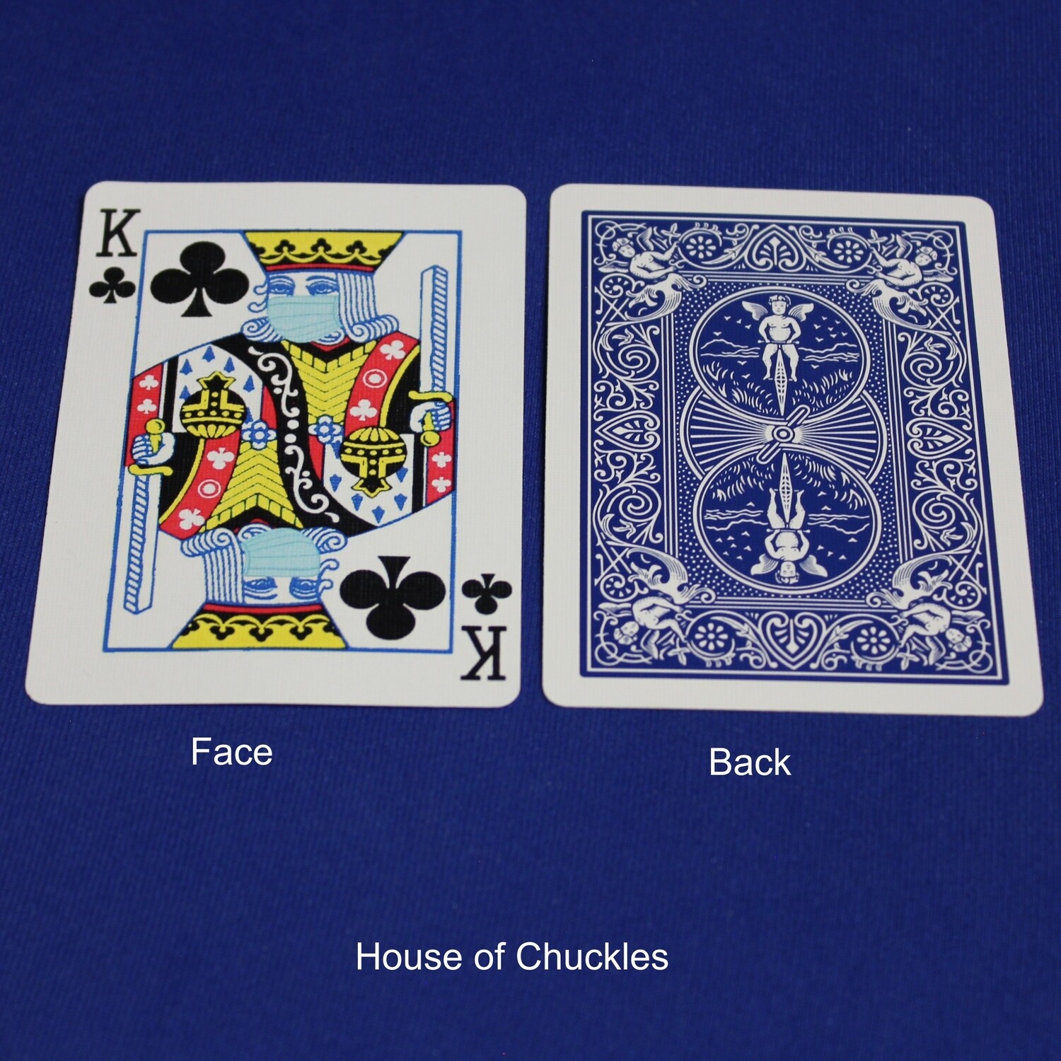 Covid Masked King of Clubs - Bicycle, Custom Printed Gaff Playing Card, Back Option: Blue