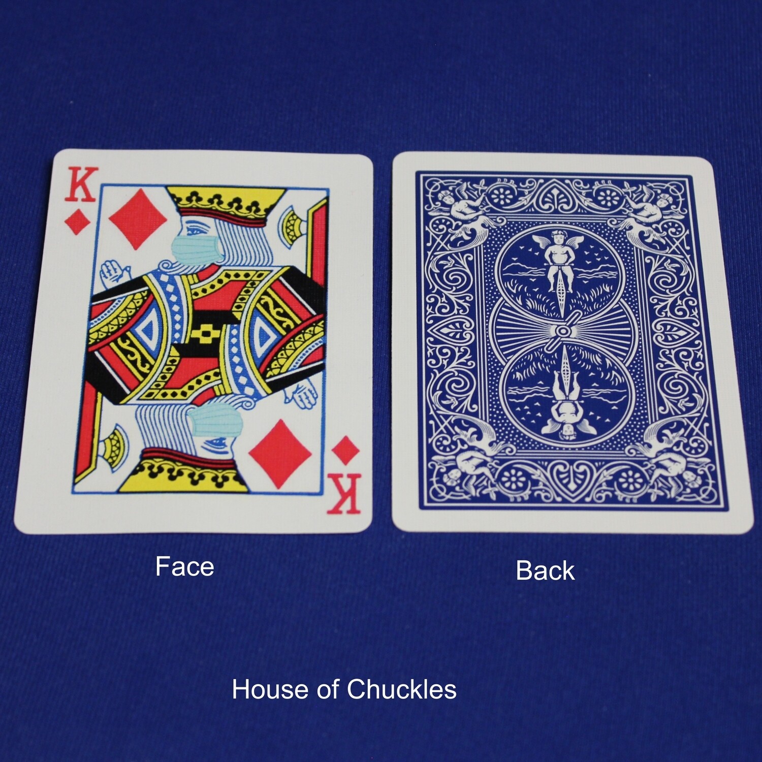 Covid Masked King of Diamonds - Bicycle, Custom Printed Gaff Playing Card, Back Option: Blue