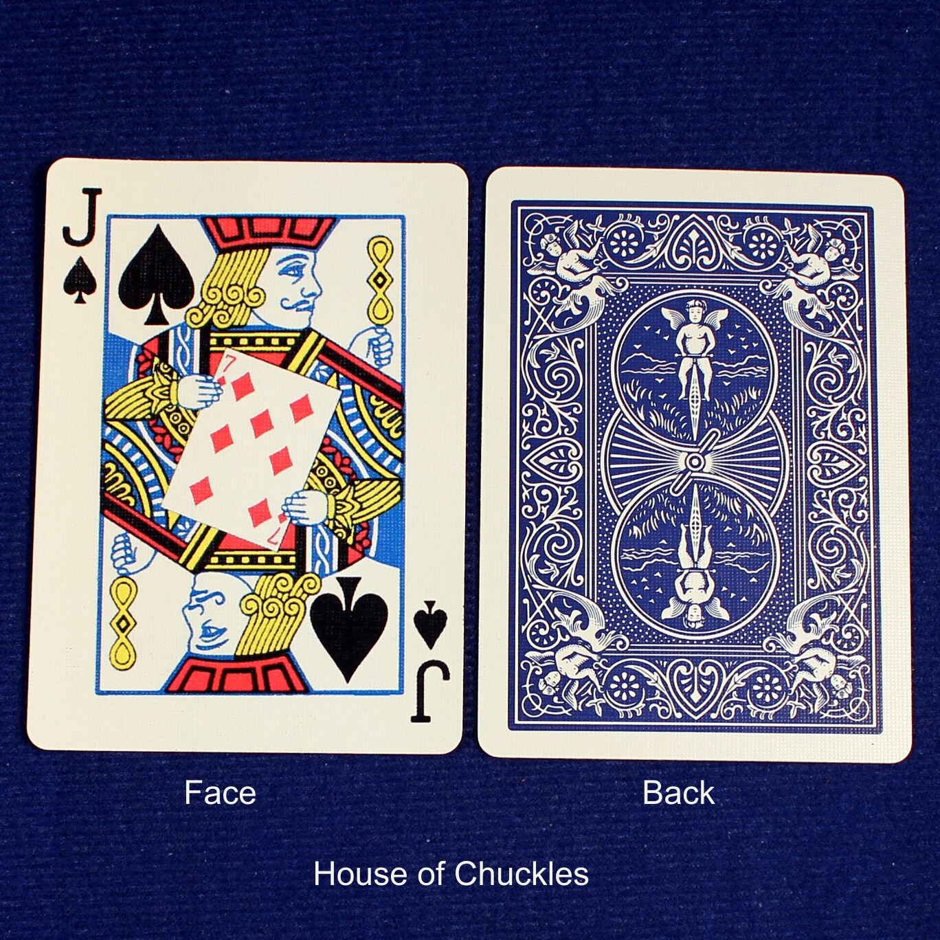 Jack of Spades - Reveals Seven of Diamonds - Custom Printed Bicycle Gaff Playing Card, Back Option: Blue