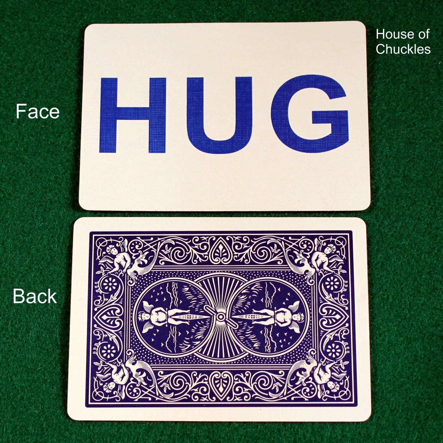 HUG - Custom Printed Bicycle Gaff Playing Card, Back Option: Blue