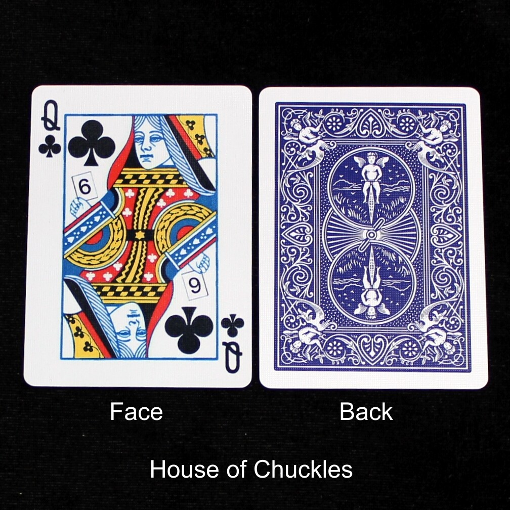 Queen of Clubs Reveals Black 6 - Custom Printed Bicycle Gaff Playing Card, Back Option: Blue